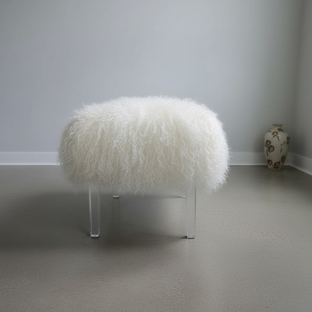 Mongolian Lamb Fur Acrylic Bench 49"