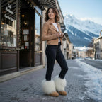 Tibetan Mongolian Lamb Fur Sheepskin Boots Mid Calf — Cognac
