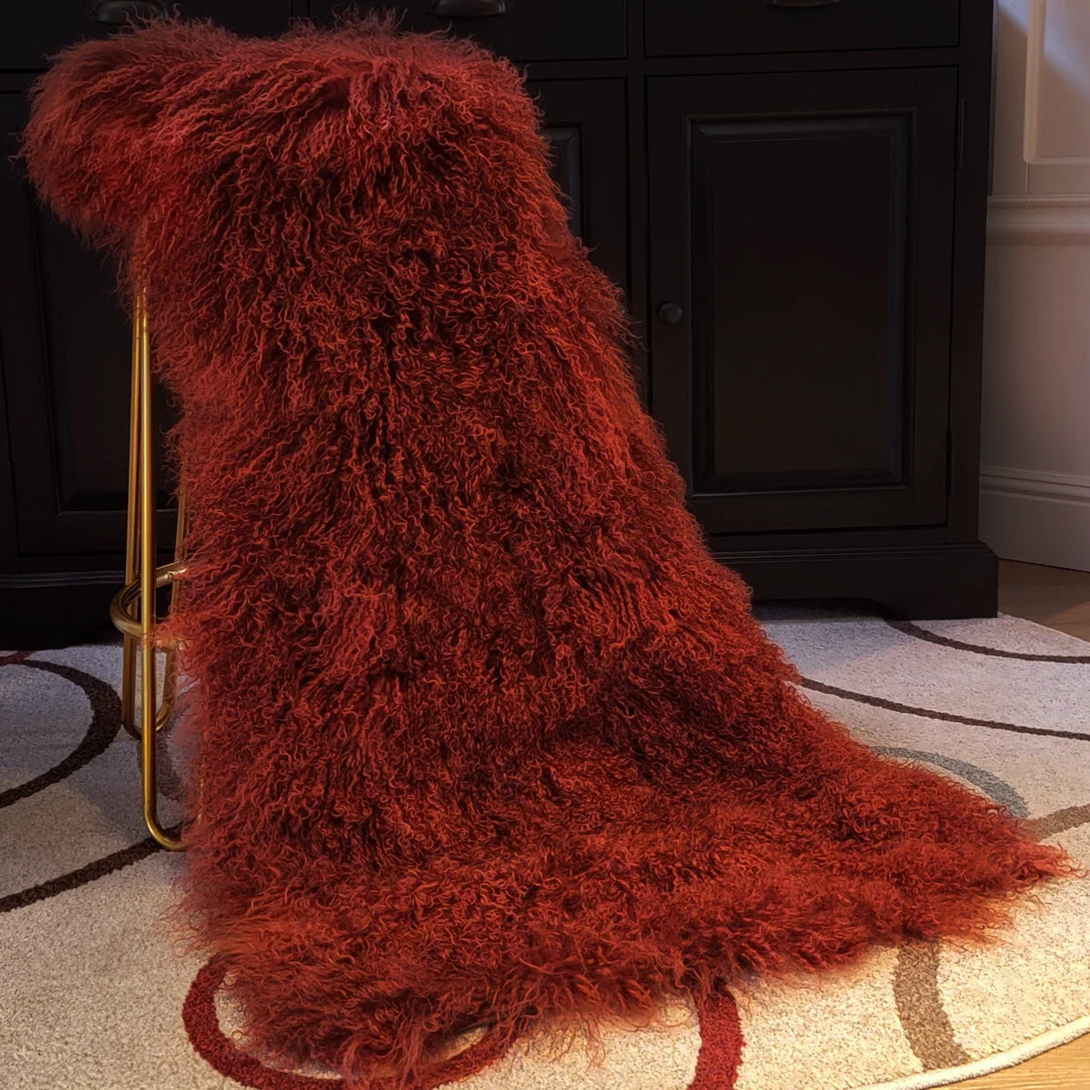 Mongolian/Tibetan Lamb Fur Sheepskin Plate – 2' × 4' - Copper Red