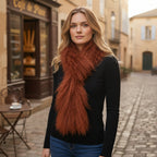 Tibetan Mongolian Lamb Fur Boa Scarf — Copper Red