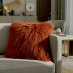 20" x 20" Tibetan Mongolian Lamb Fur Pillow Single Sided — Copper Red