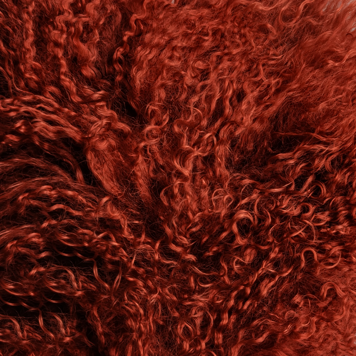 Red Mongolian/Tibetan Lamb Fur Sheepskin Plate - 2' × 2'