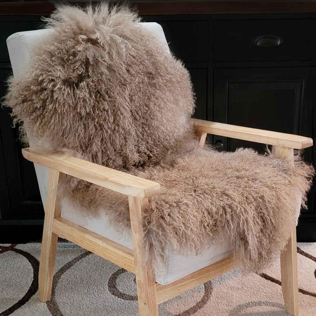 Tibetan Mongolian Lamb Fur Pelt Sheepskin — Dark Beige