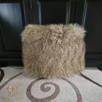 26" x 26" Tibetan Mongolian Lamb Fur Pillow Single Sided — Dark Beige