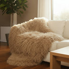Mongolian/Tibetan Lamb Fur Throw – 4′ × 6′ — Dark Beige