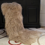 Mongolian/Tibetan Lamb Fur Sheepskin Plate – 2' × 4' - Dark Beige