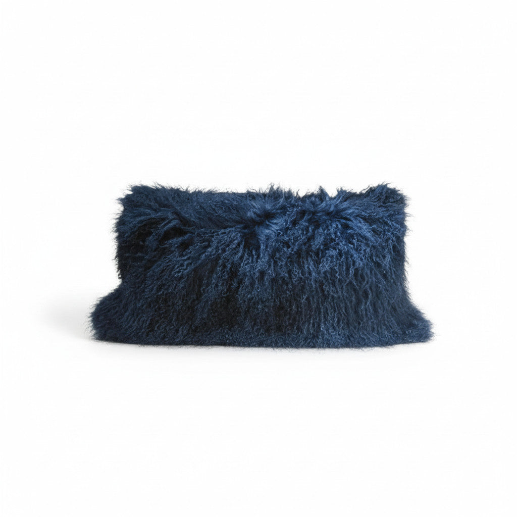 Tibetan Lamb Fur Lumbar Pillow Petrol Blue