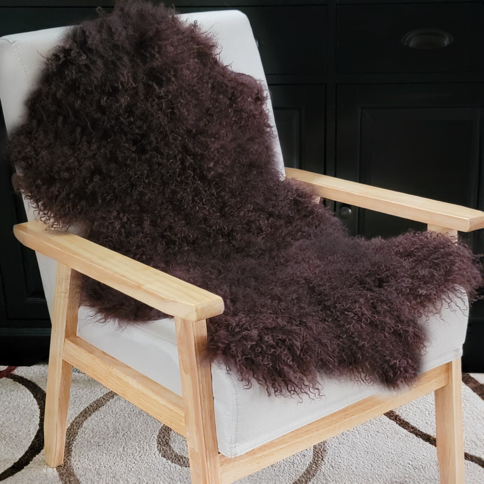 Tibetan Mongolian Lamb Fur Pelt Sheepskin — Dark Brown