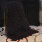 Mongolian/Tibetan Lamb Fur Sheepskin Plate – 2' × 4' - Dark Brown