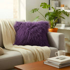 22" x 22" Tibetan Mongolian Lamb Fur Pillow Single Sided - Dark Purple