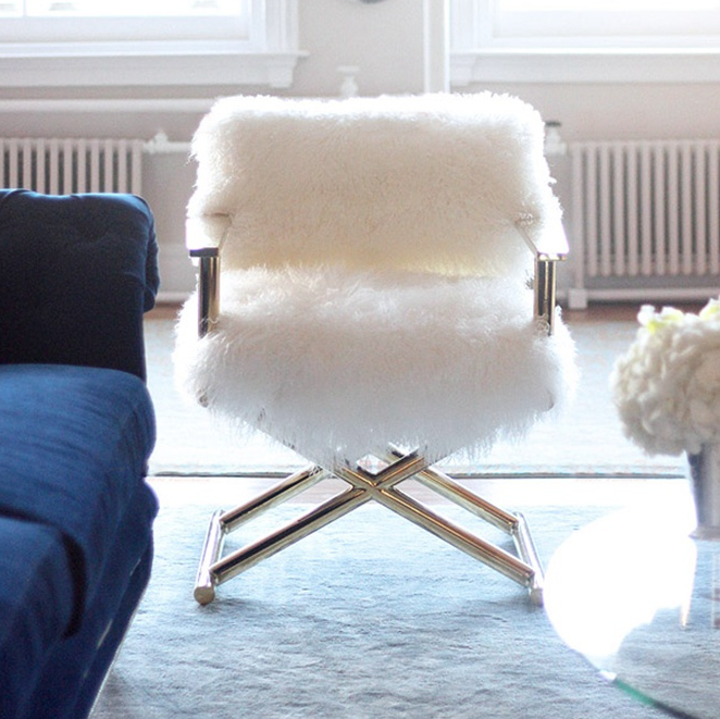 Mongolian Tibetan Lamb Fur Director's Chair Gold