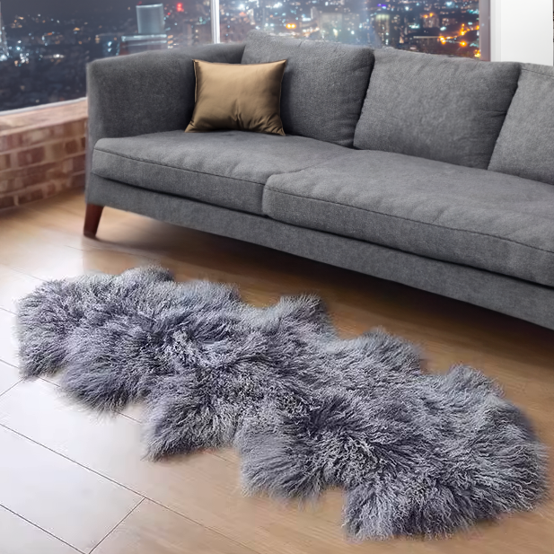 Tibetan Mongolian Lamb Fur Double Hide Rug — Frosted Grey