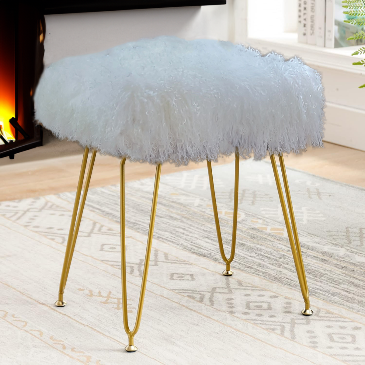 lamb fur sheepskin stool gold