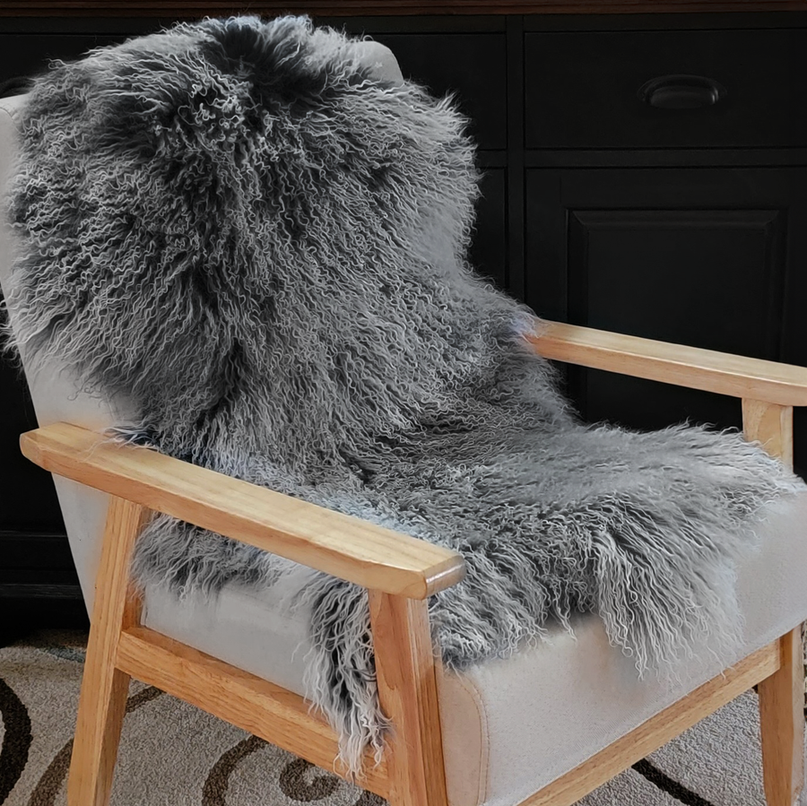 Tibetan Mongolian Lamb Fur Pelt Sheepskin — Frosted Black