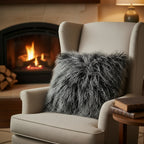 18" x 18" Tibetan Mongolian Lamb Fur Pillow Single Sided — Frosted Black