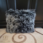 24" x 24" Tibetan Mongolian Lamb Fur Pillow Double Sided — Frosted Black