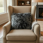20" x 20" Tibetan Mongolian Lamb Fur Pillow Single Sided — Frosted Black
