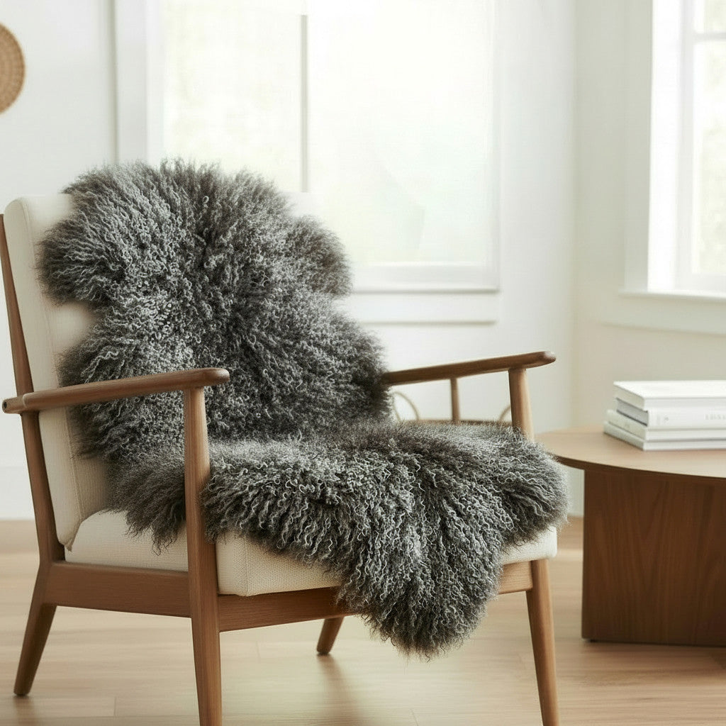 Tibetan Mongolian Lamb Fur Pelt Sheepskin — Frosted Brown