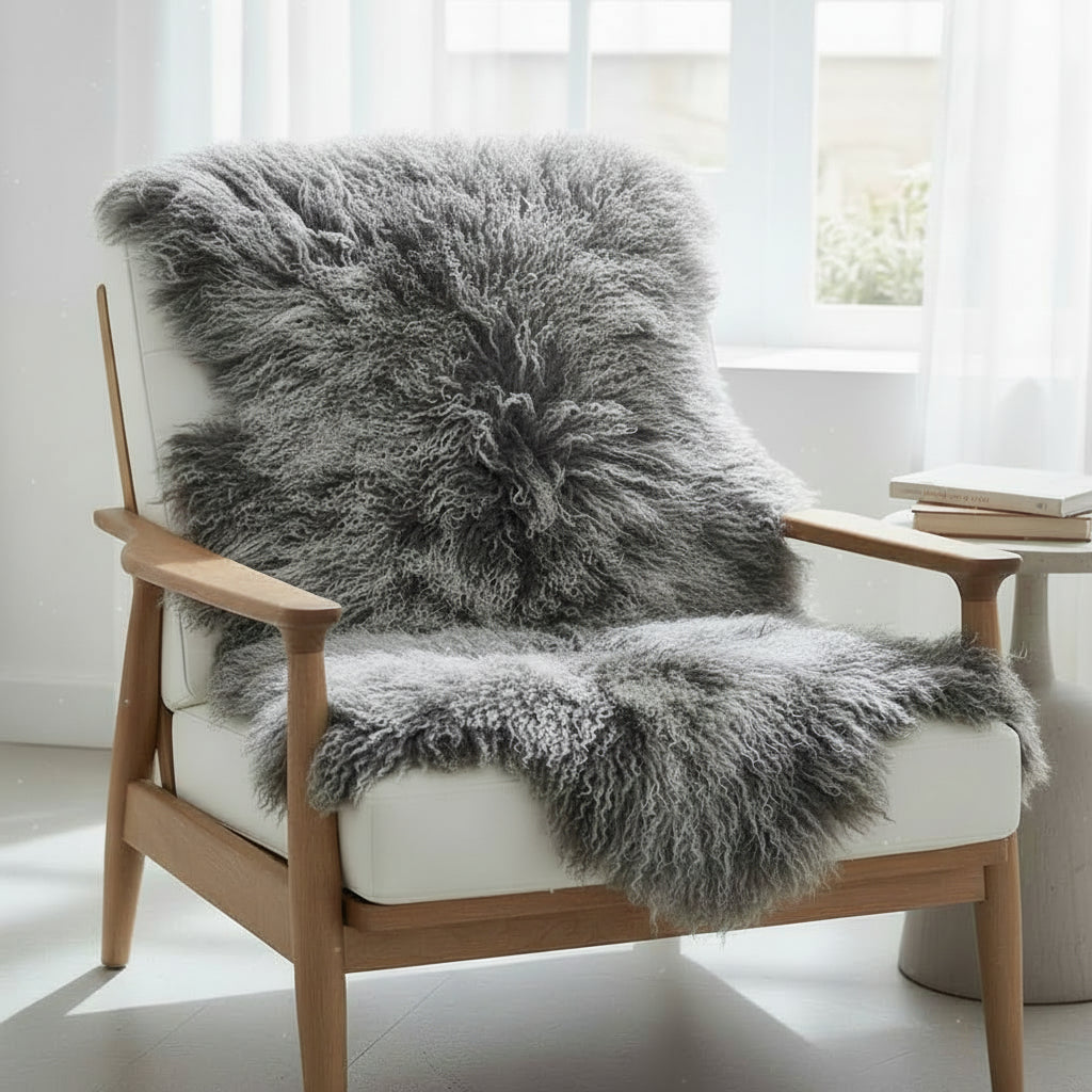 Tibetan Mongolian Lamb Fur Pelt Sheepskin — Frosted Grey