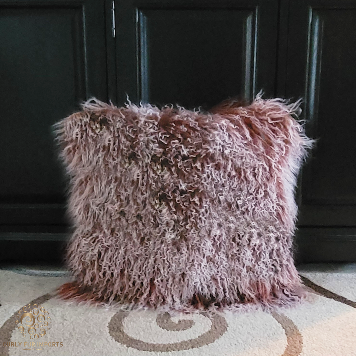 20" x 20" Tibetan Mongolian Lamb Fur Pillow Single Sided — Frosted Mocha