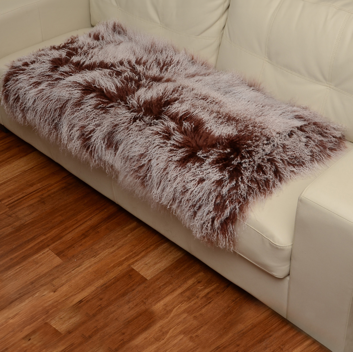 Tibetan Mongolian Lamb Fur Throw 2' x 4' — Frosted Mocha