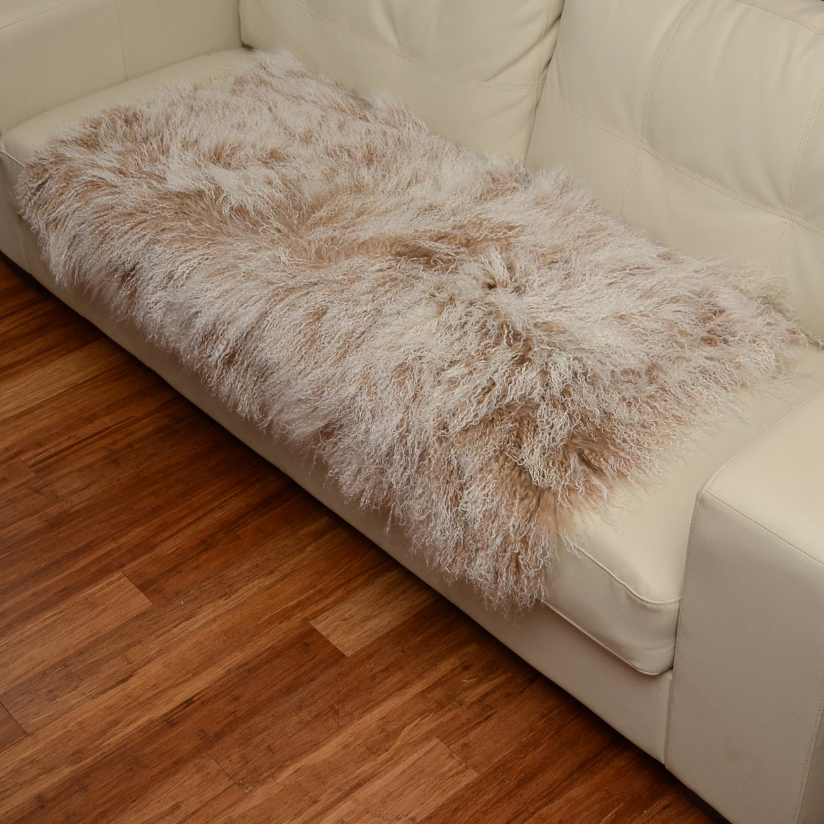 Tibetan Mongolian Lamb Fur Throw 2' x 4' — Frosted Tan
