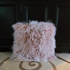 20" x 20" Tibetan Mongolian Lamb Fur Pillow Single Sided — Frosted Tan