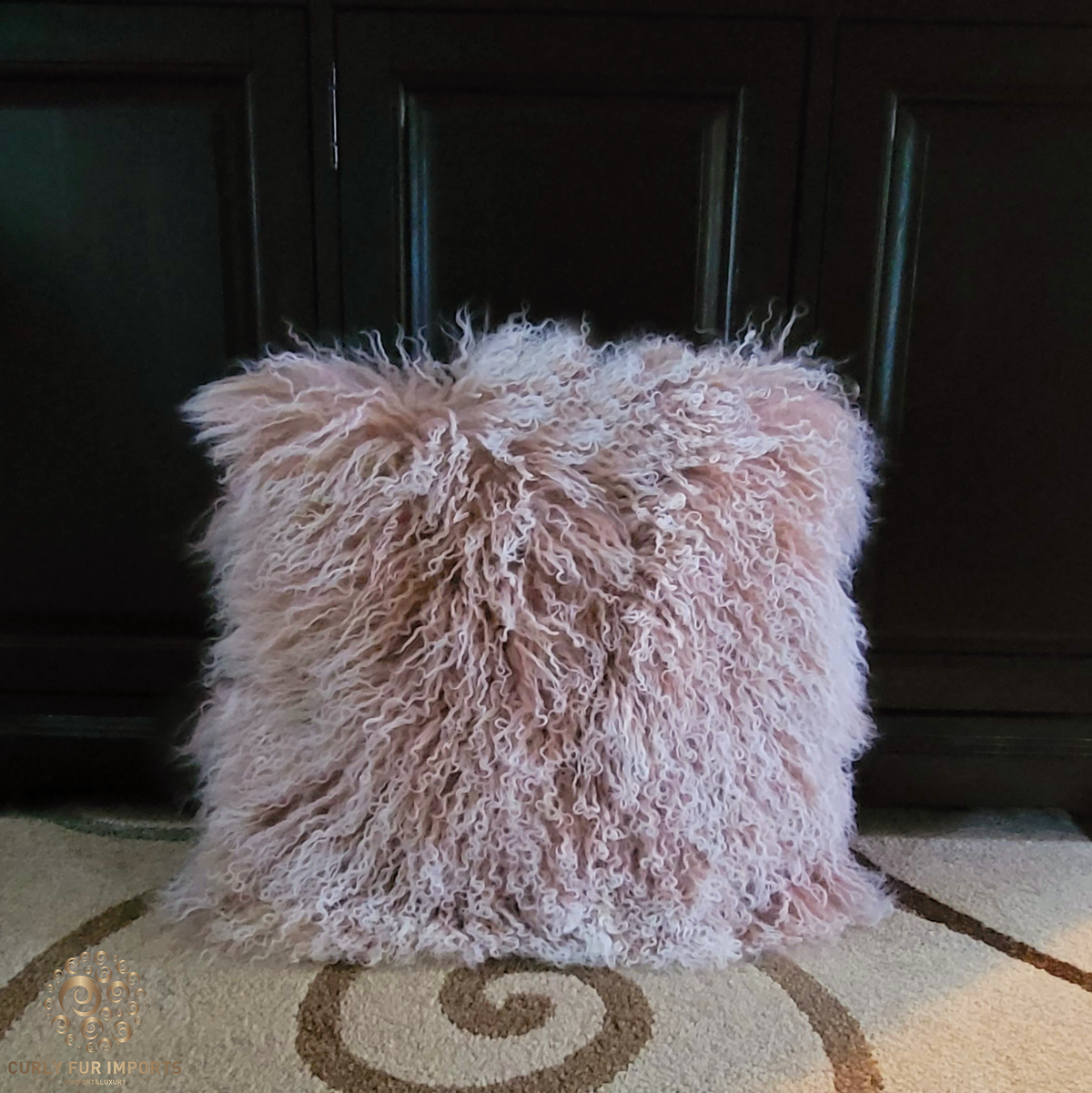 20" x 20" Tibetan Mongolian Lamb Fur Pillow Single Sided — Frosted Tan
