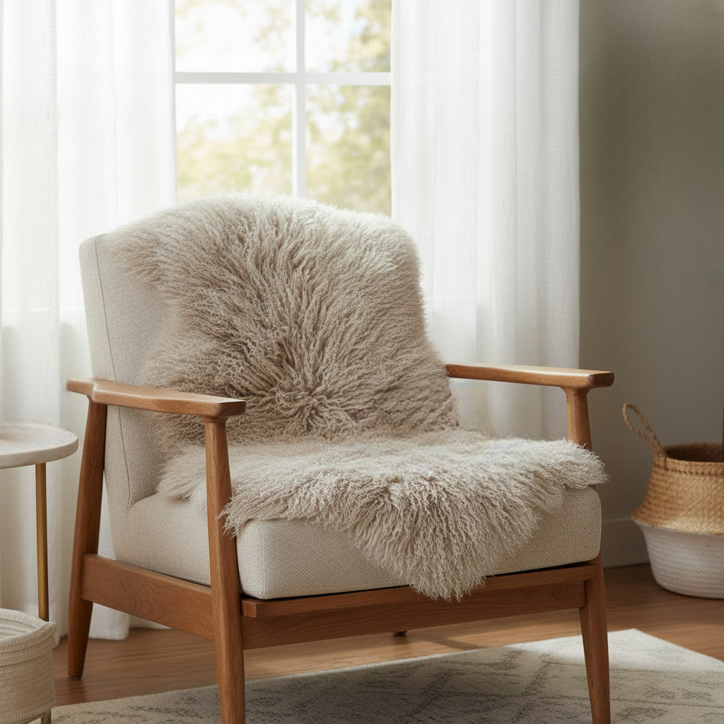 Tibetan Mongolian Lamb Fur Pelt Sheepskin — Frosted Tan