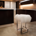 Tibetan Mongolian Fur Chrome Metal Fixed Height Bar Stool