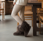 Tibetan Mongolian Lamb Fur Sheepskin Boots Mid Calf — Brown