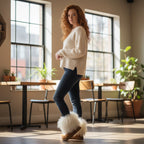 Tibetan Mongolian Lamb Fur Sheepskin Boots Mid Calf — Chestnut