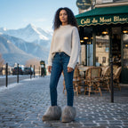 Genuine Mongolian Lamb Fur Sheepskin Platform Boots Grey