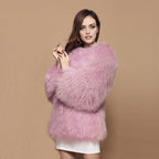 Mongolian/Tibetan Lamb Fur Collarless Coat - 31″ Lilac Sachet