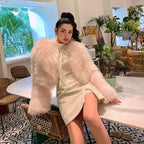 Tibetan Mongolian Lamb fur Bolero Jacket Light Pink