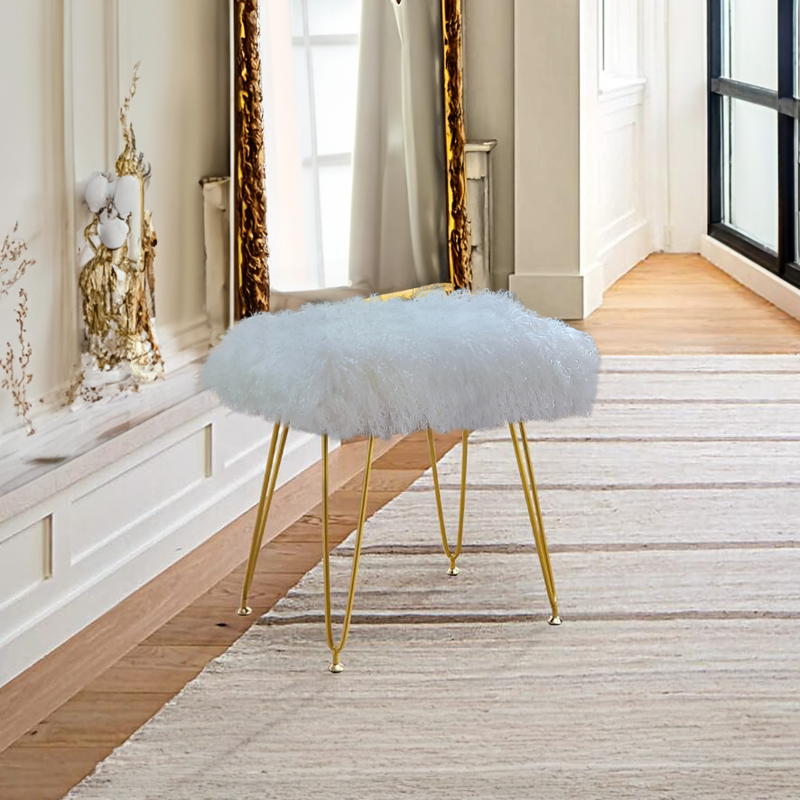 lamb fur sheepskin stool gold