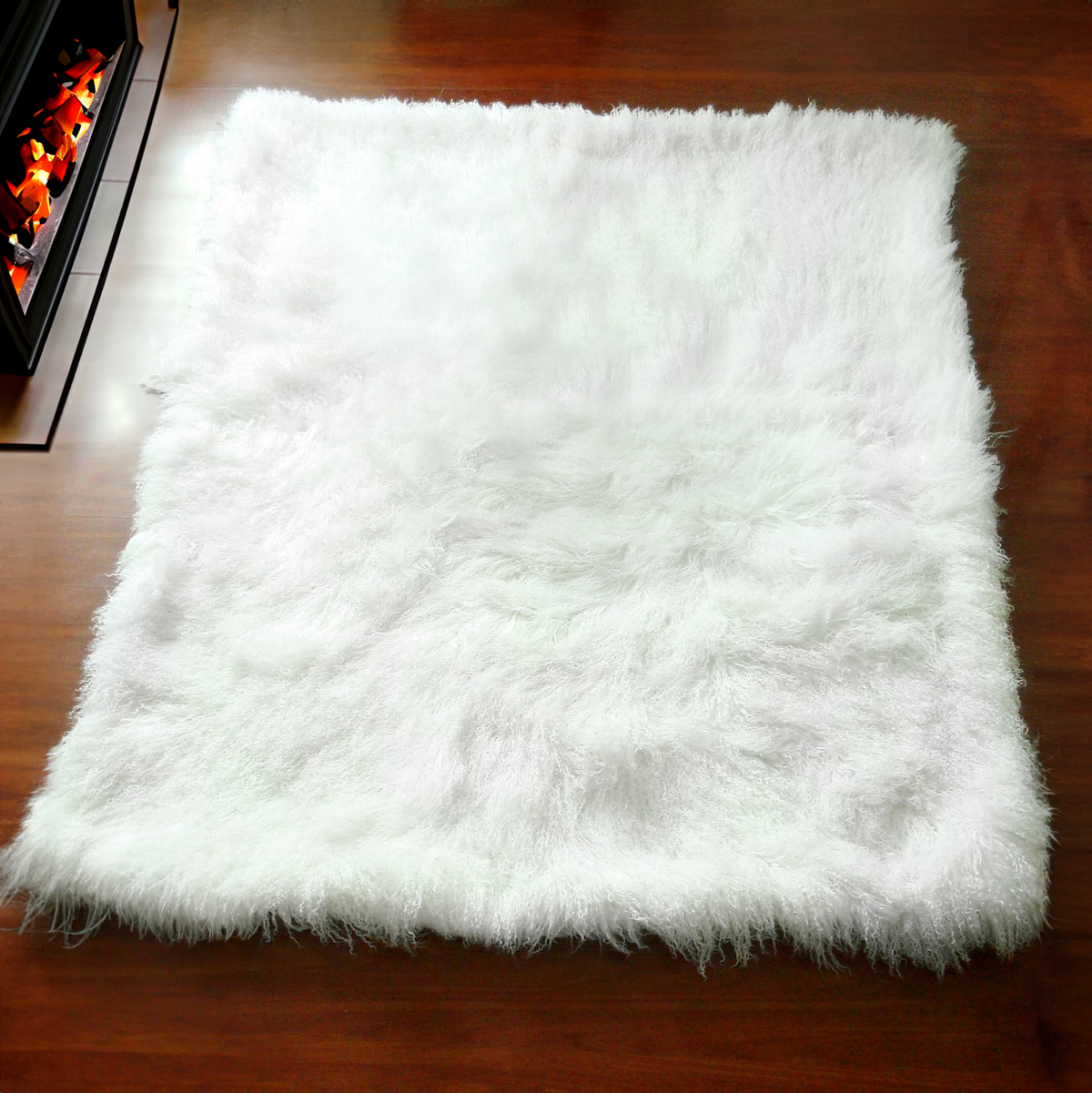 Tibetan Mongolian Lamb Fur Rug - 4' x 6' — Bleached White