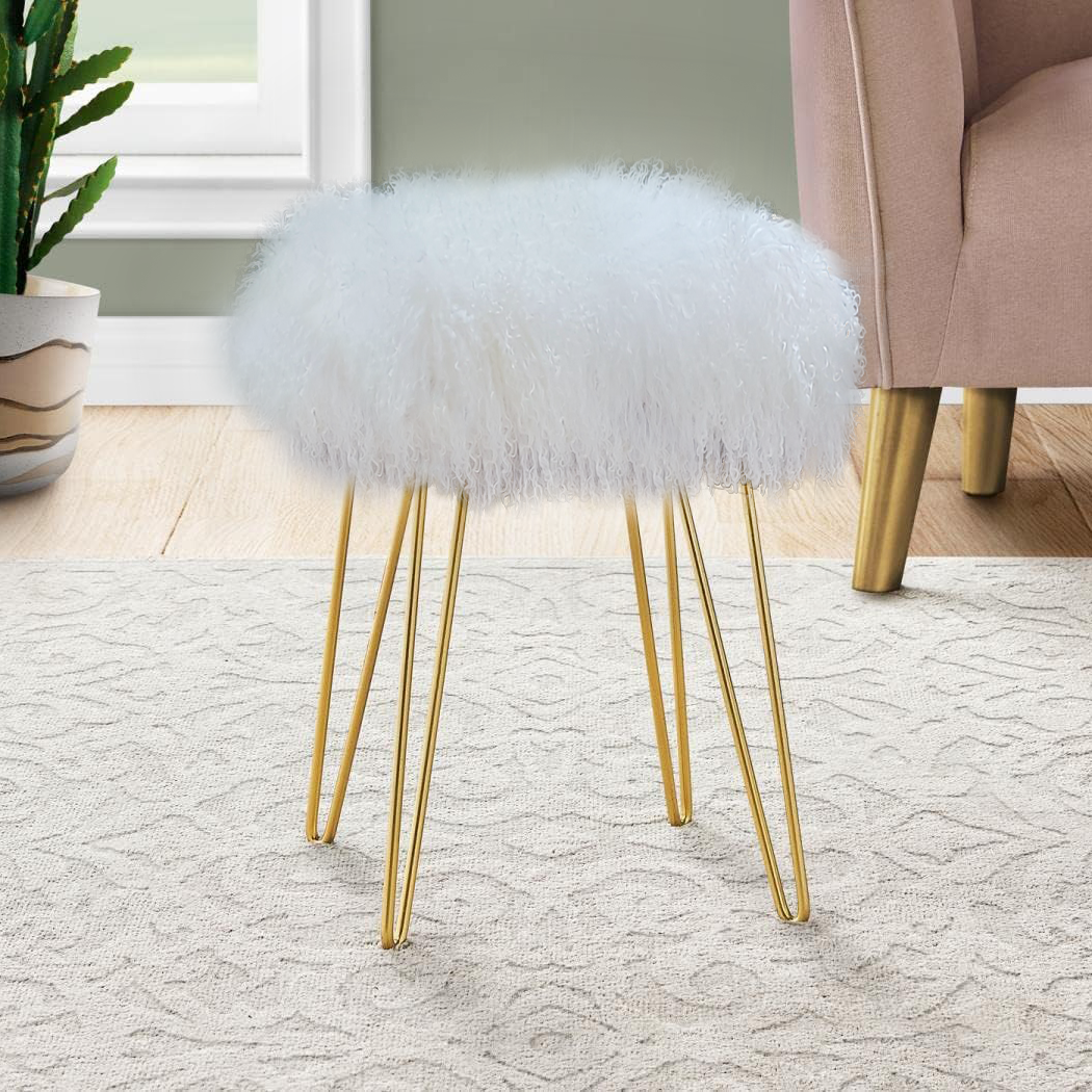 Mongolian Lamb White Fur Modern Dressing Stool