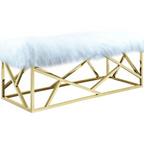 Mongolian Lamb White Fur Stainless Steel Bench Gold