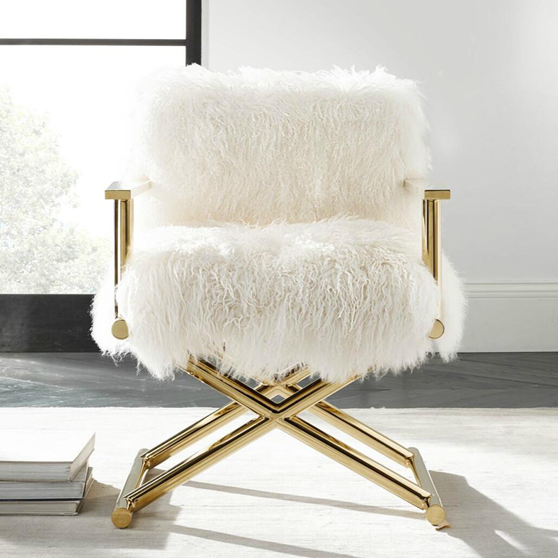 Mongolian Tibetan Lamb Fur Director's Chair Gold