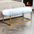Mongolian Tibetan Lamb White Fur Bench Gold Metal Frame Base