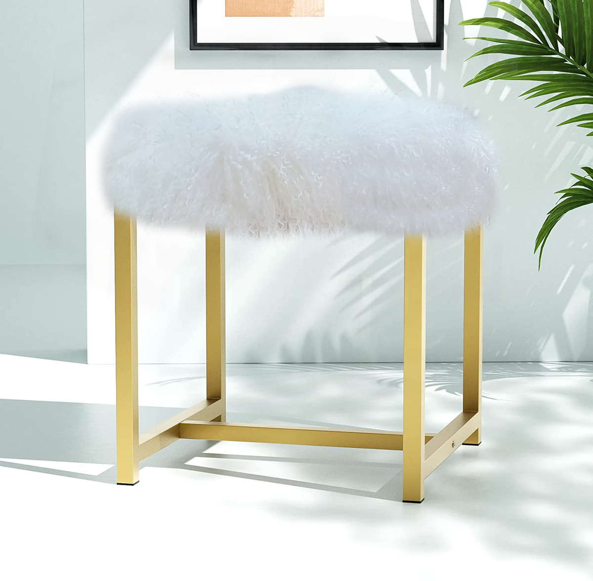 Mongolian Lamb White Fur Modern Dressing Stool