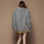 Mongolian/Tibetan Lamb Fur Collarless Coat - 31″ Grey