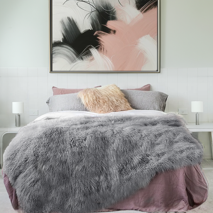 Tibetan Lamb Fur Blanket Set Many Colors