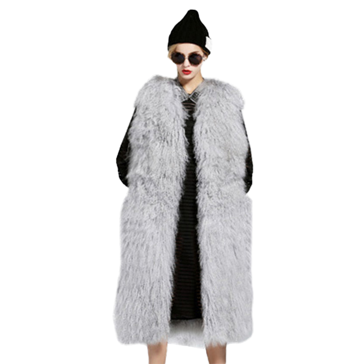 36" Tibetan Mongolian Lamb Fur Vest — Silver