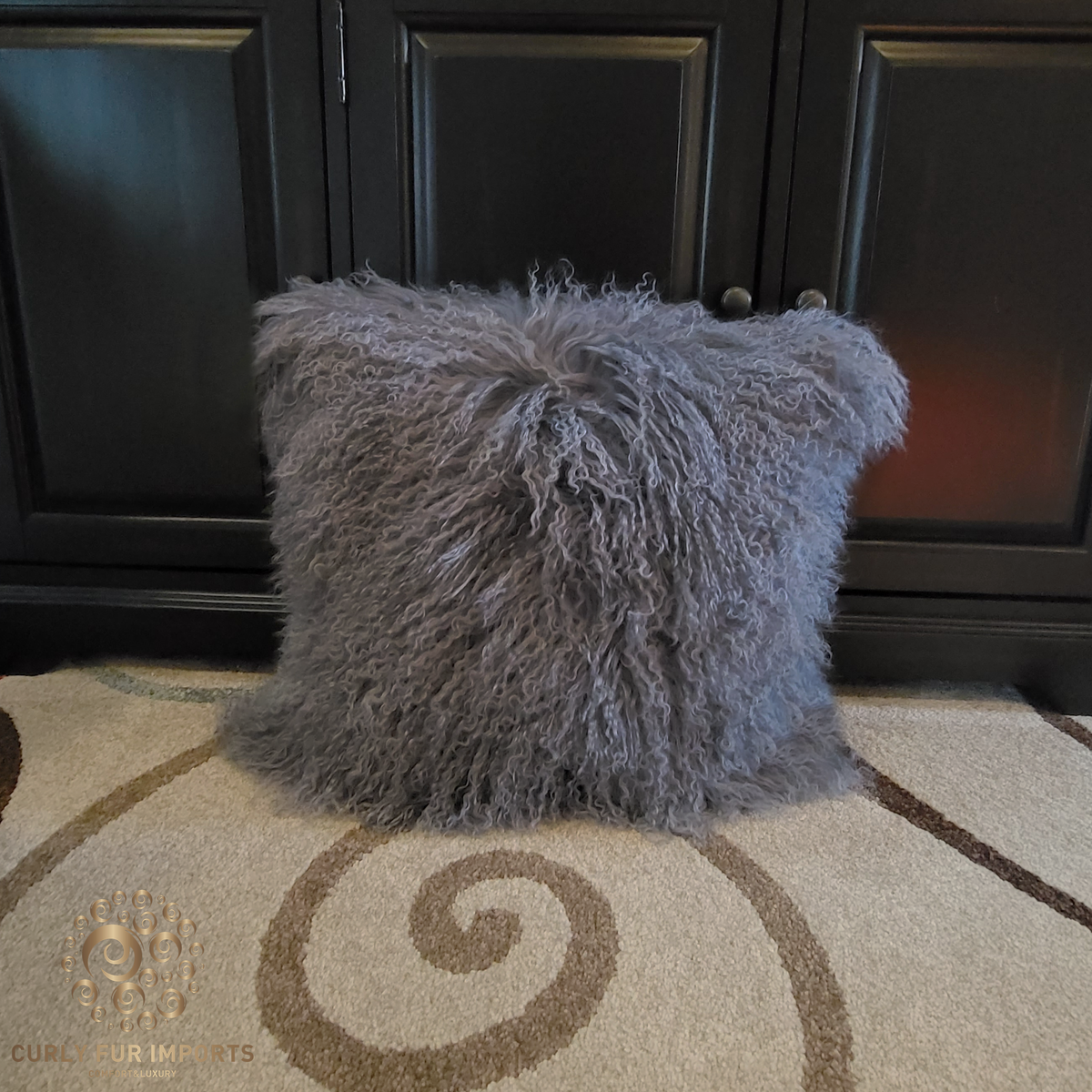24" x 24" Tibetan Mongolian Lamb Fur Pillow Double Sided — Grey