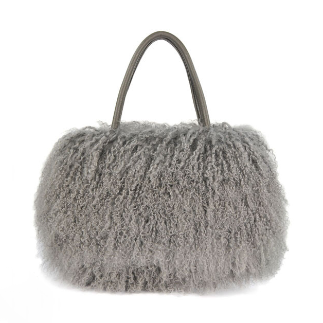 Mongolian Lamb Fur Tote grey