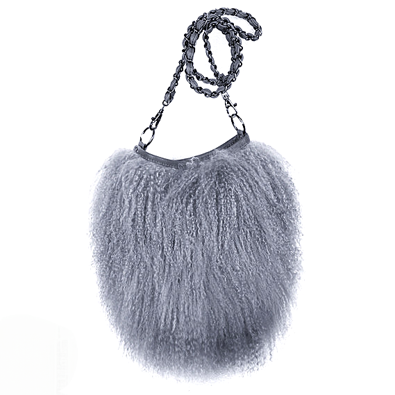 Tibetan Mongolian Lamb Fur Crossbody Bag — Grey