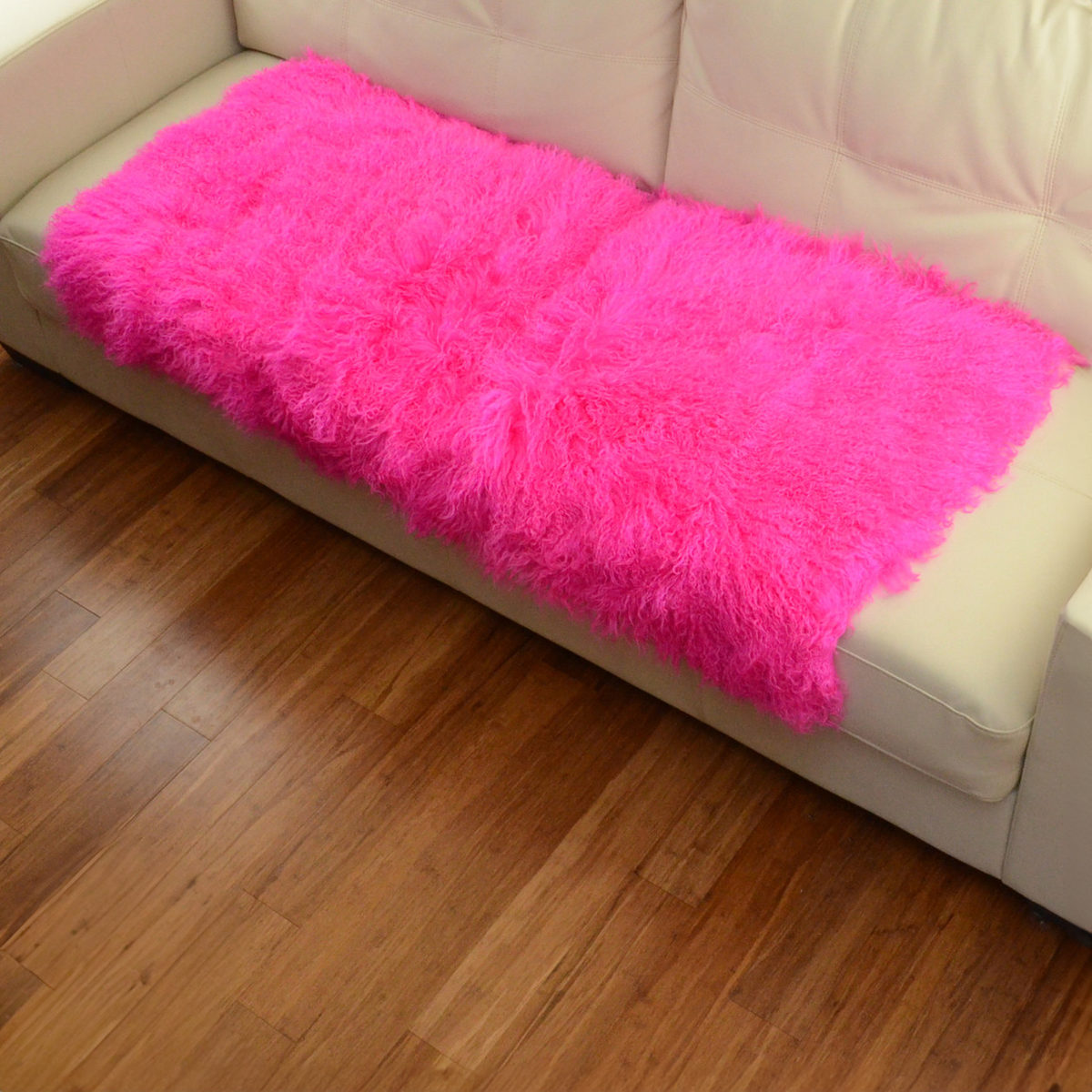 Tibetan Mongolian Lamb Fur Throw 2' x 4' — Hot Pink