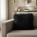 20" x 20" Tibetan Mongolian Lamb Fur Pillow Single Sided — Black